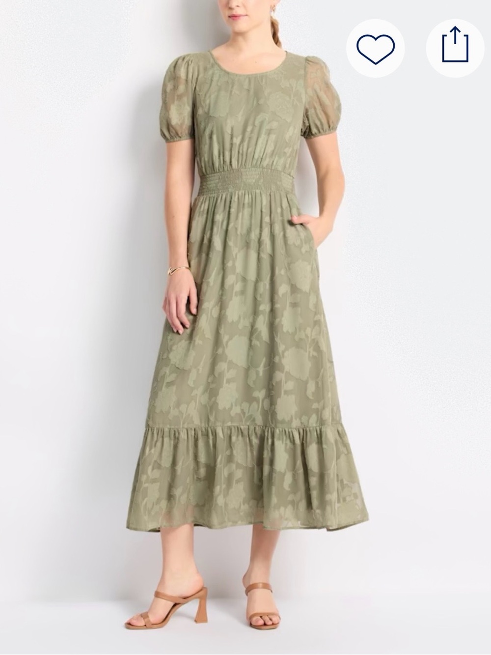 Sage Green Floral Midi Dress with Pockets